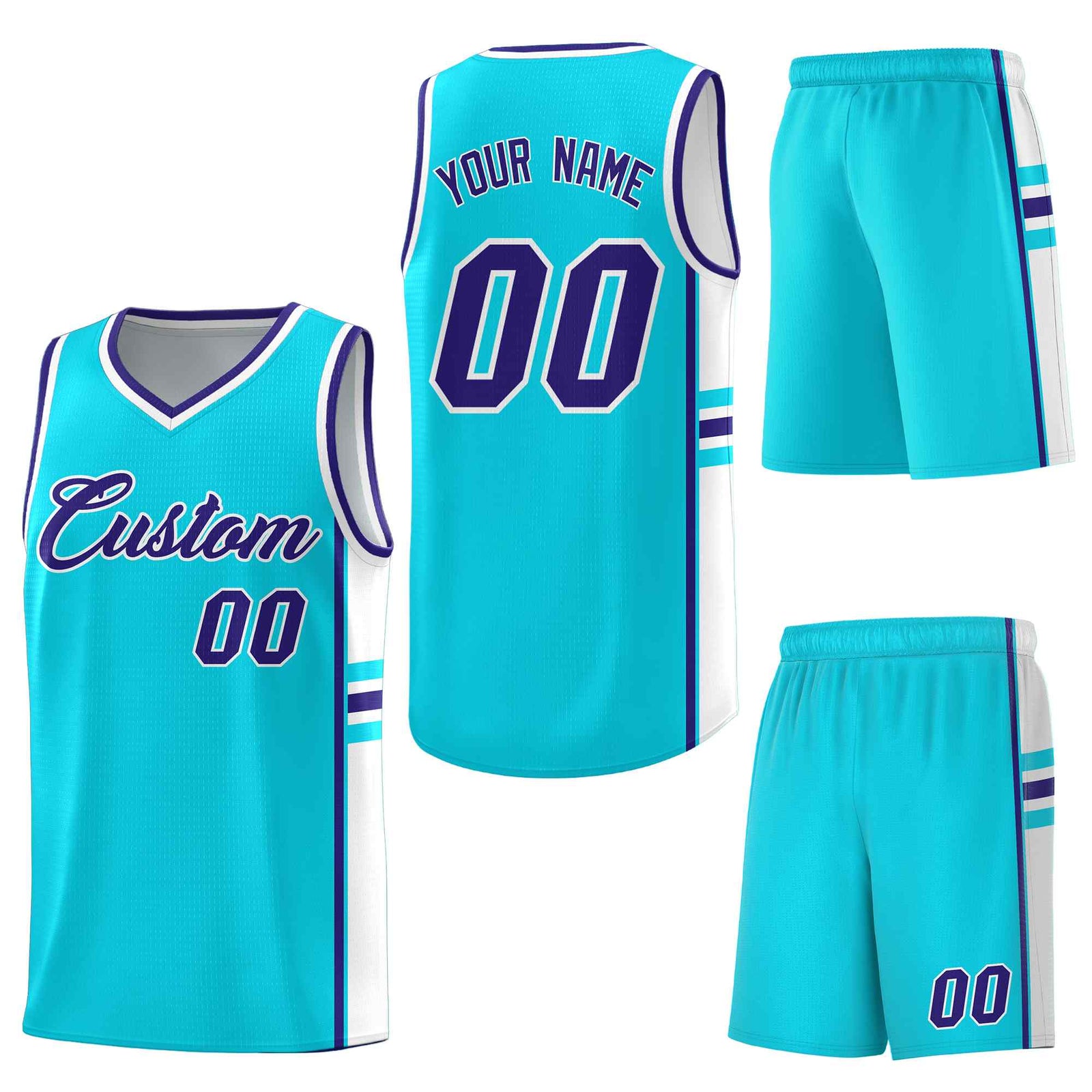 Custom Sky Blue White Classic Color Block Wrinkle-Resistant Personalized Uniform Basketball Jersey
