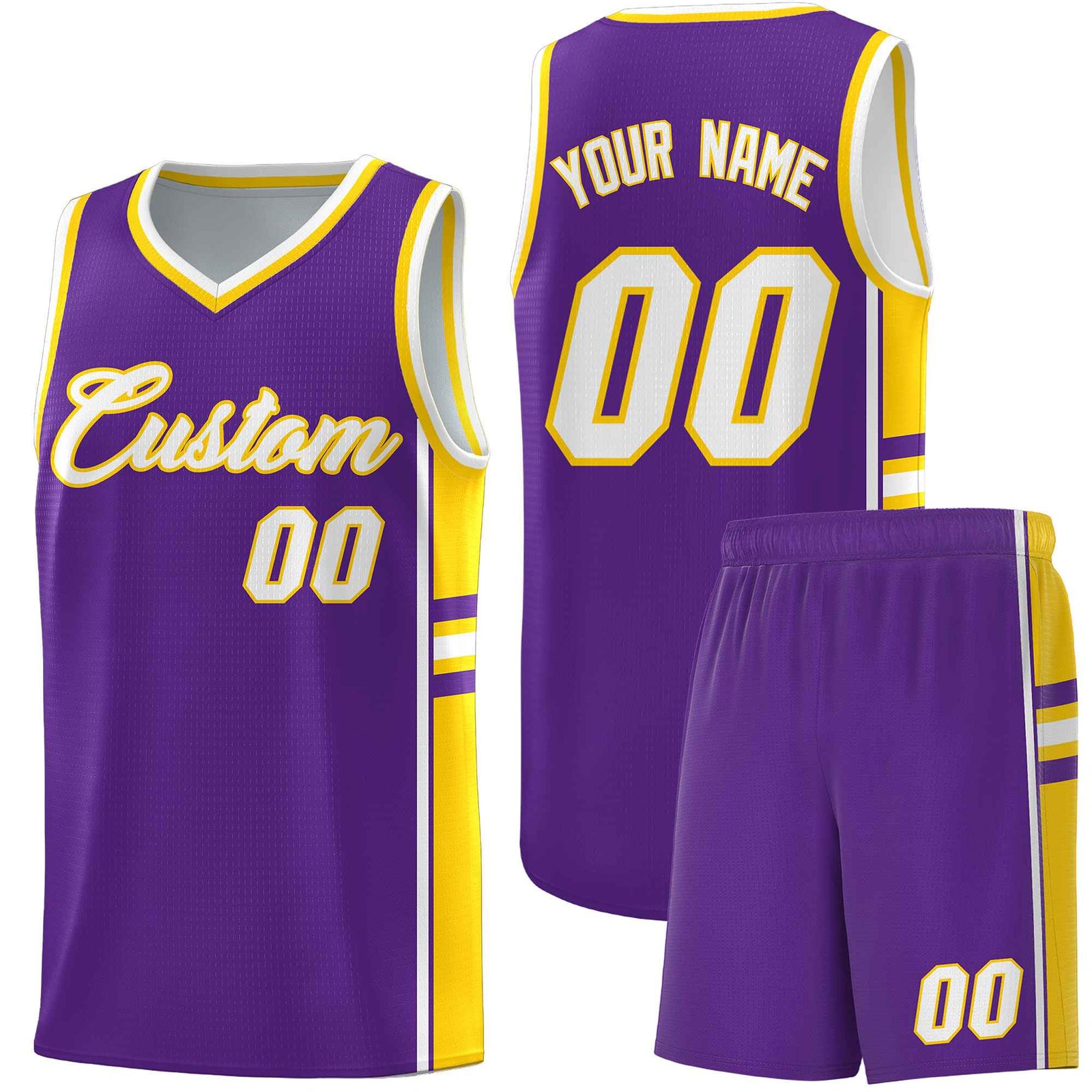 Custom Youth Basketball Jersey - Purple Gold Two-Tone Varsity Jersey Set