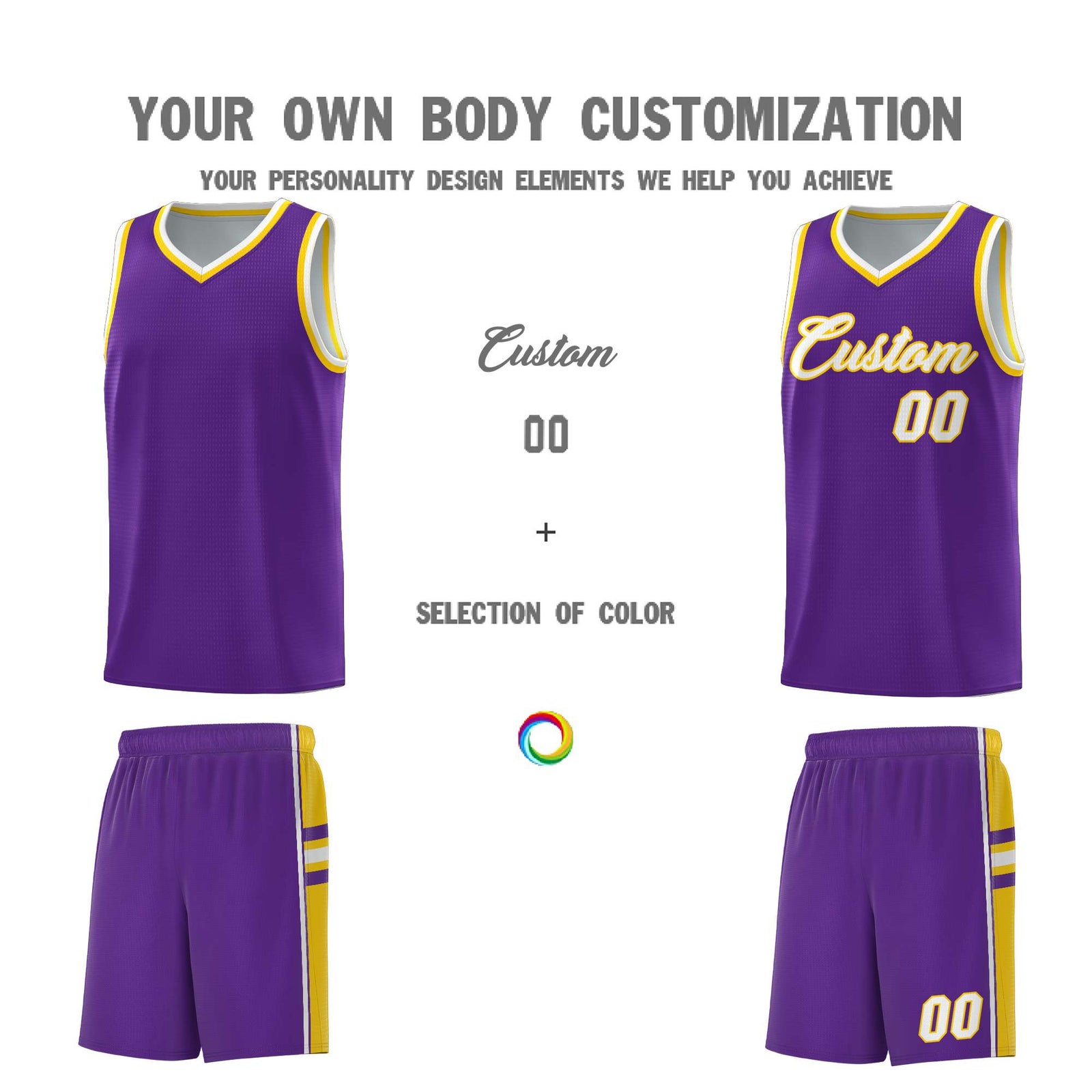 Custom Youth Basketball Jersey - Purple Gold Two-Tone Varsity Jersey Set