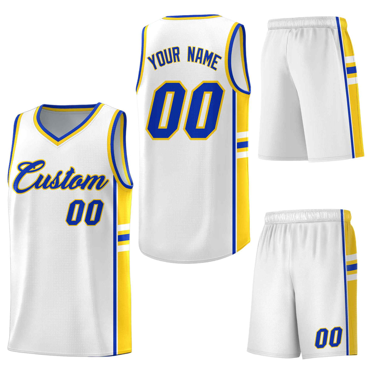 Custom White Gold Classic Color Block Lightweight Personalized Uniform Basketball Jersey