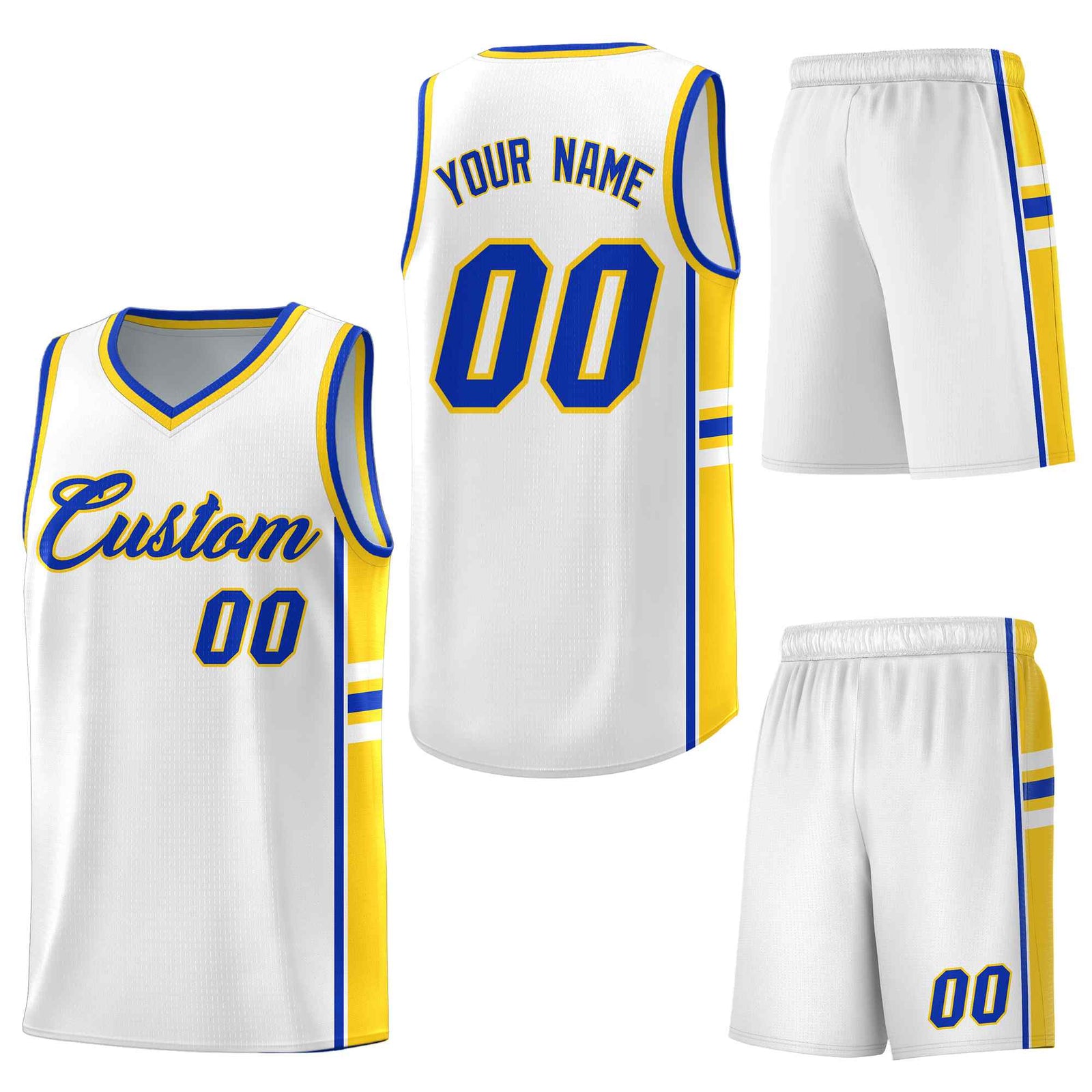 Custom White Gold Classic Color Block Lightweight Personalized Uniform Basketball Jersey