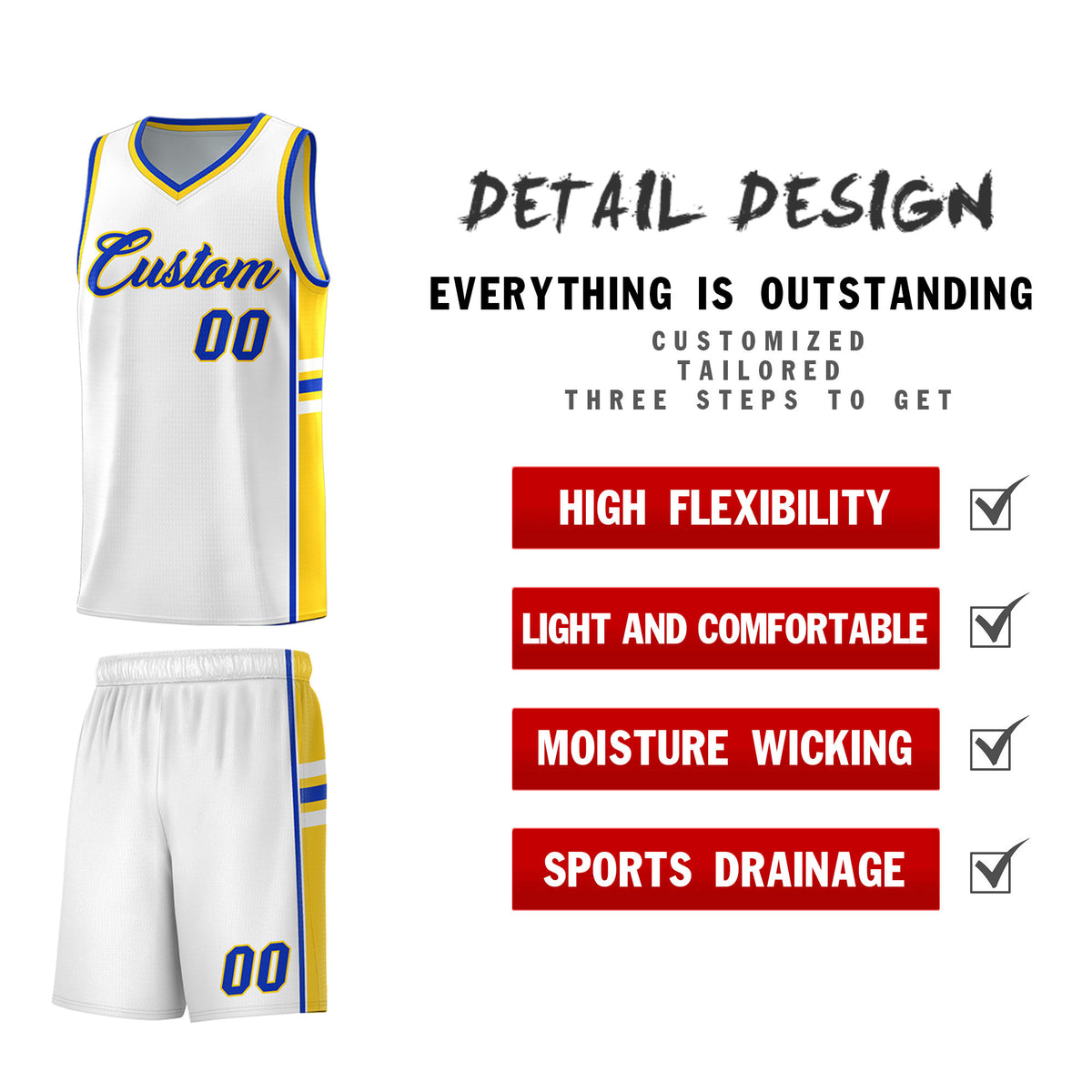 Custom Youth Basketball Jersey - White Gold Personalized Varsity Two-Tone Uniform