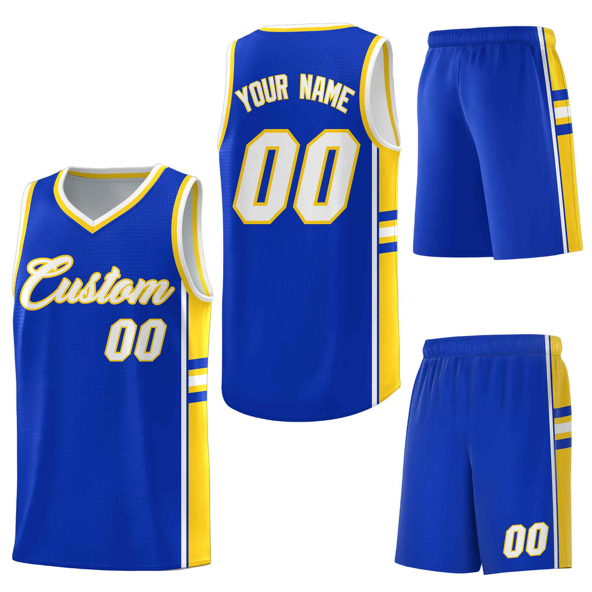 Custom Royal Gold Classic Color Block Wrinkle-Resistant Varsity Uniform Basketball Jersey