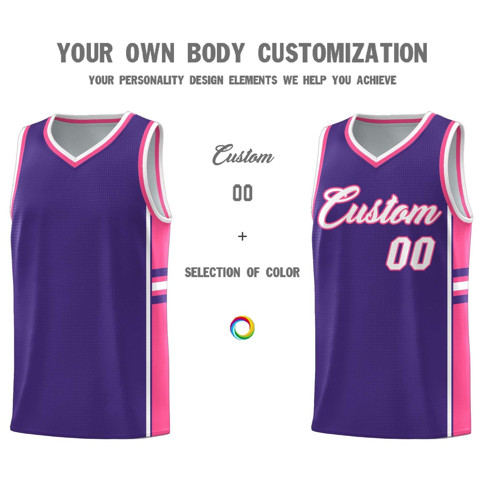 Custom Youth Basketball Jersey - Purple Pink Two-Tone Classic Varsity Uniform