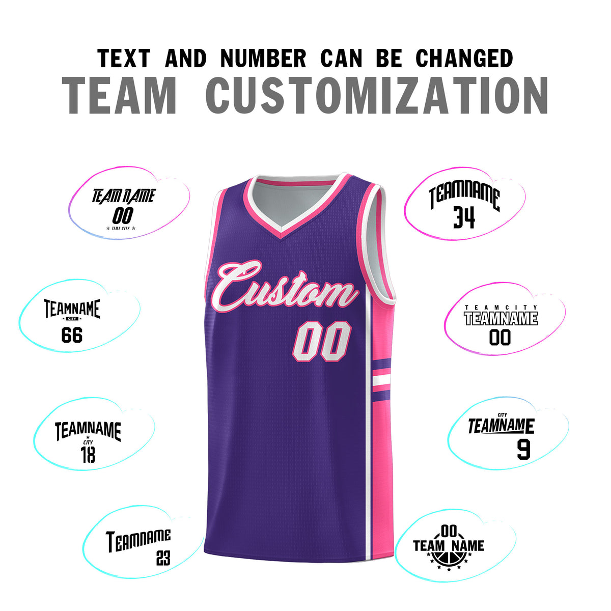 Custom Youth Basketball Jersey - Purple Pink Two-Tone Classic Varsity Uniform