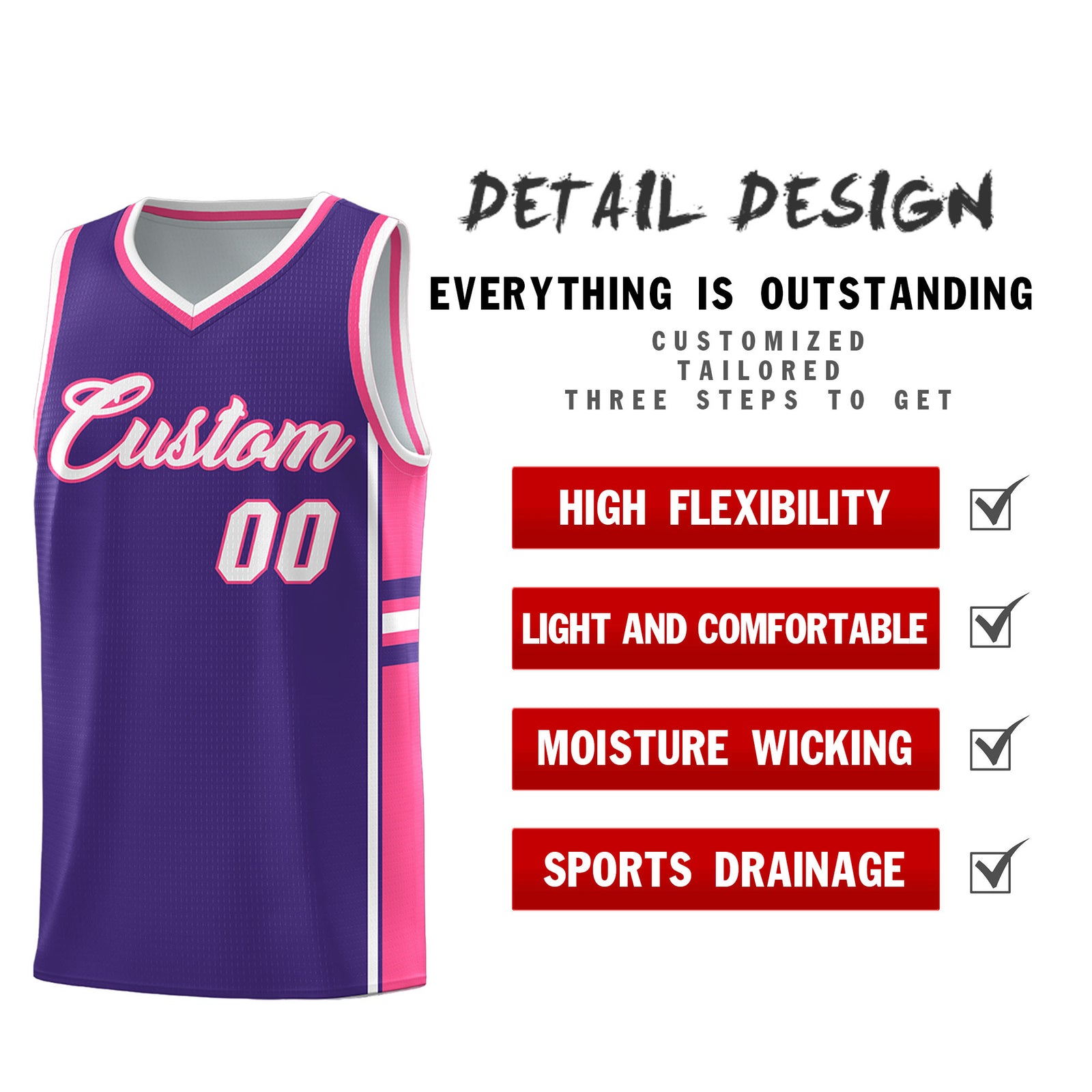 Custom Youth Basketball Jersey - Purple Pink Two-Tone Classic Varsity Uniform