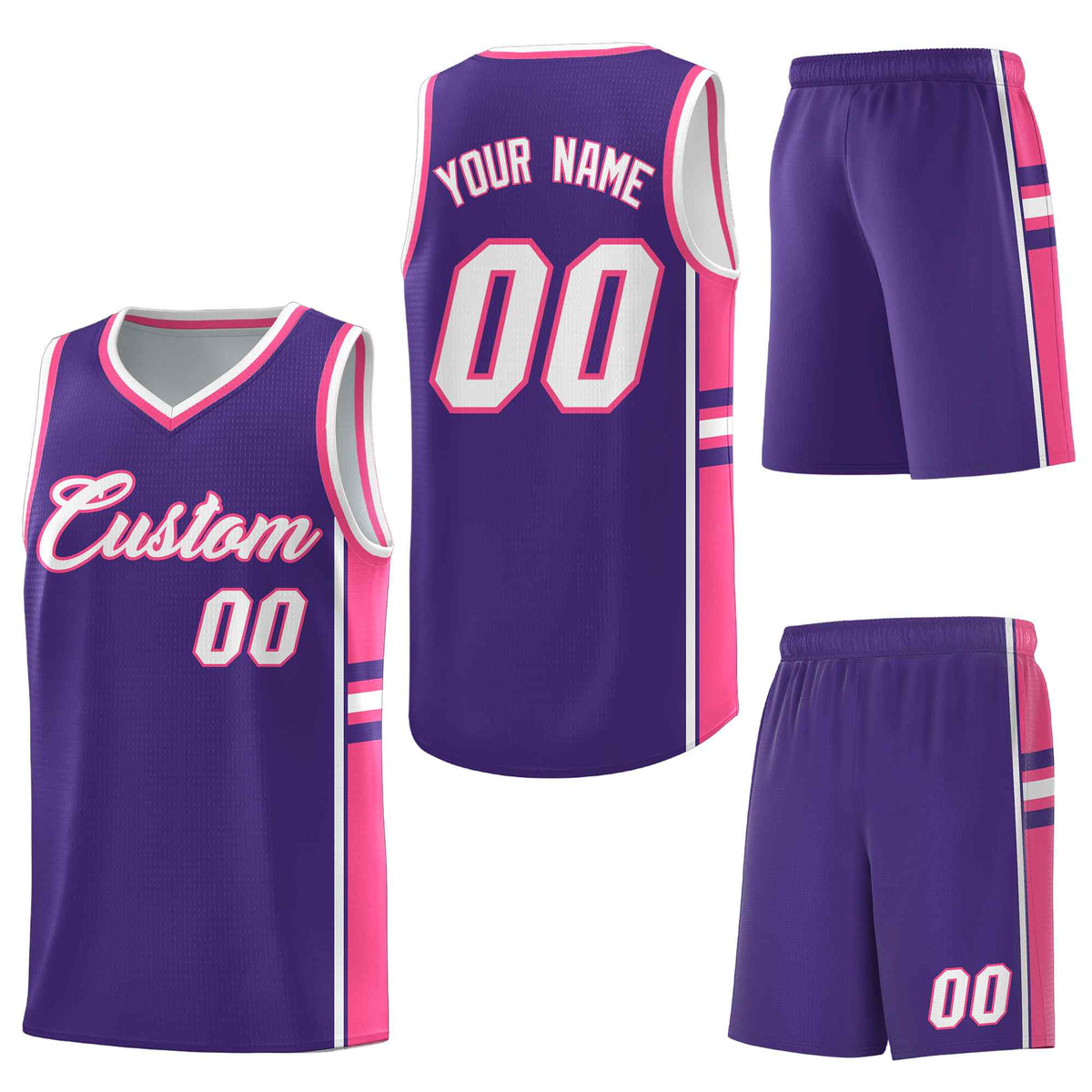 Custom Purple Pink Classic Color Block Lightweight Varsity Uniform Basketball Jersey