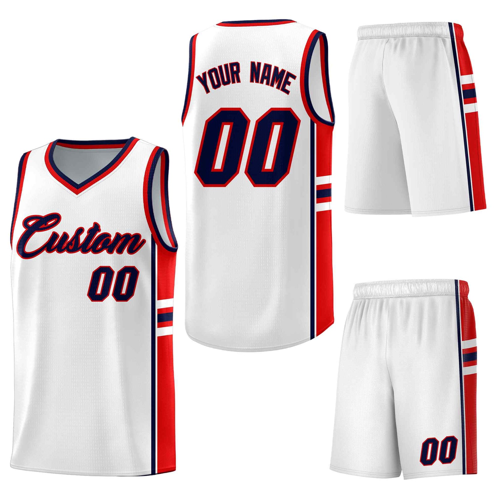 Custom White Red Classic Color Block Wrinkle-Resistant Personalized Uniform Basketball Jersey