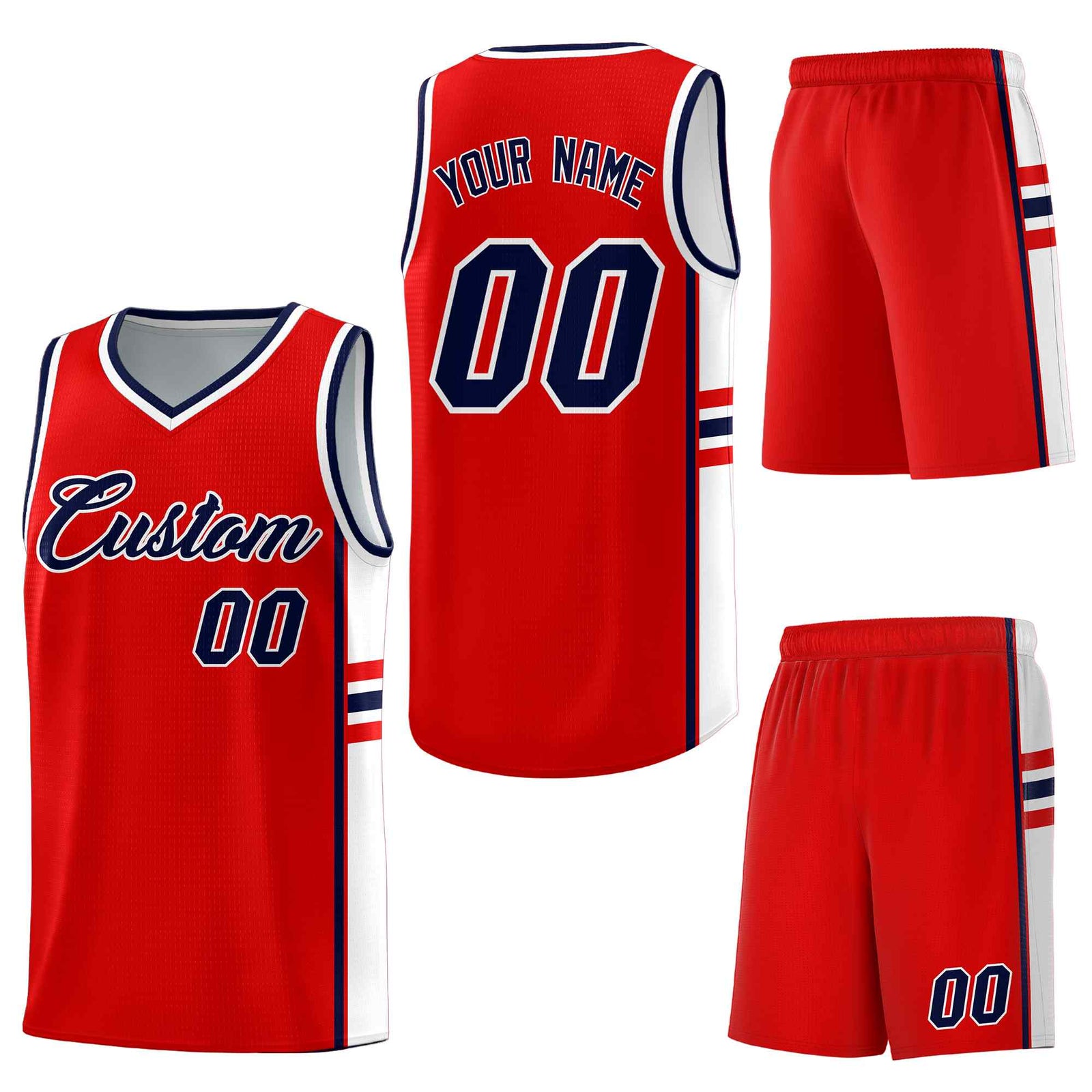 Custom Red White Classic Color Block Breathable Personalized Uniform Basketball Jersey