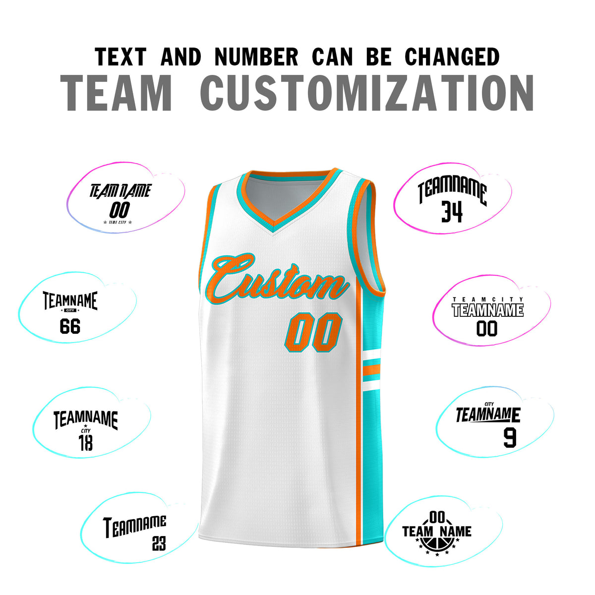 Custom Youth Basketball Jersey - White Aqua Personalized Varsity Two-Tone Uniform