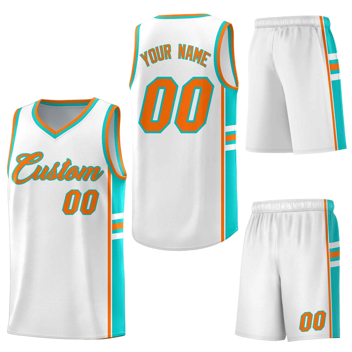 Custom White Aqua Classic Color Block Quick-Drying Varsity Uniform Basketball Jersey