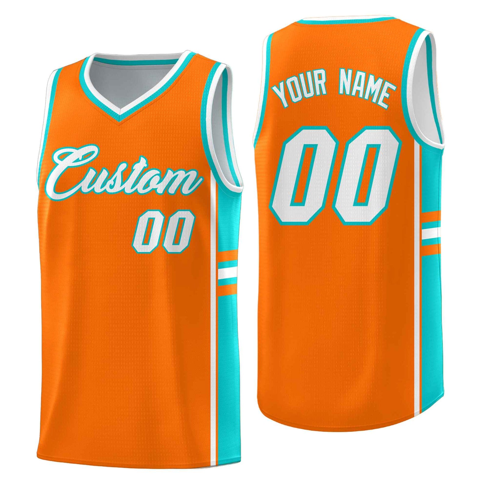 Custom Youth Basketball Jersey - Orange Aqua Two-Tone Varsity Jersey Set