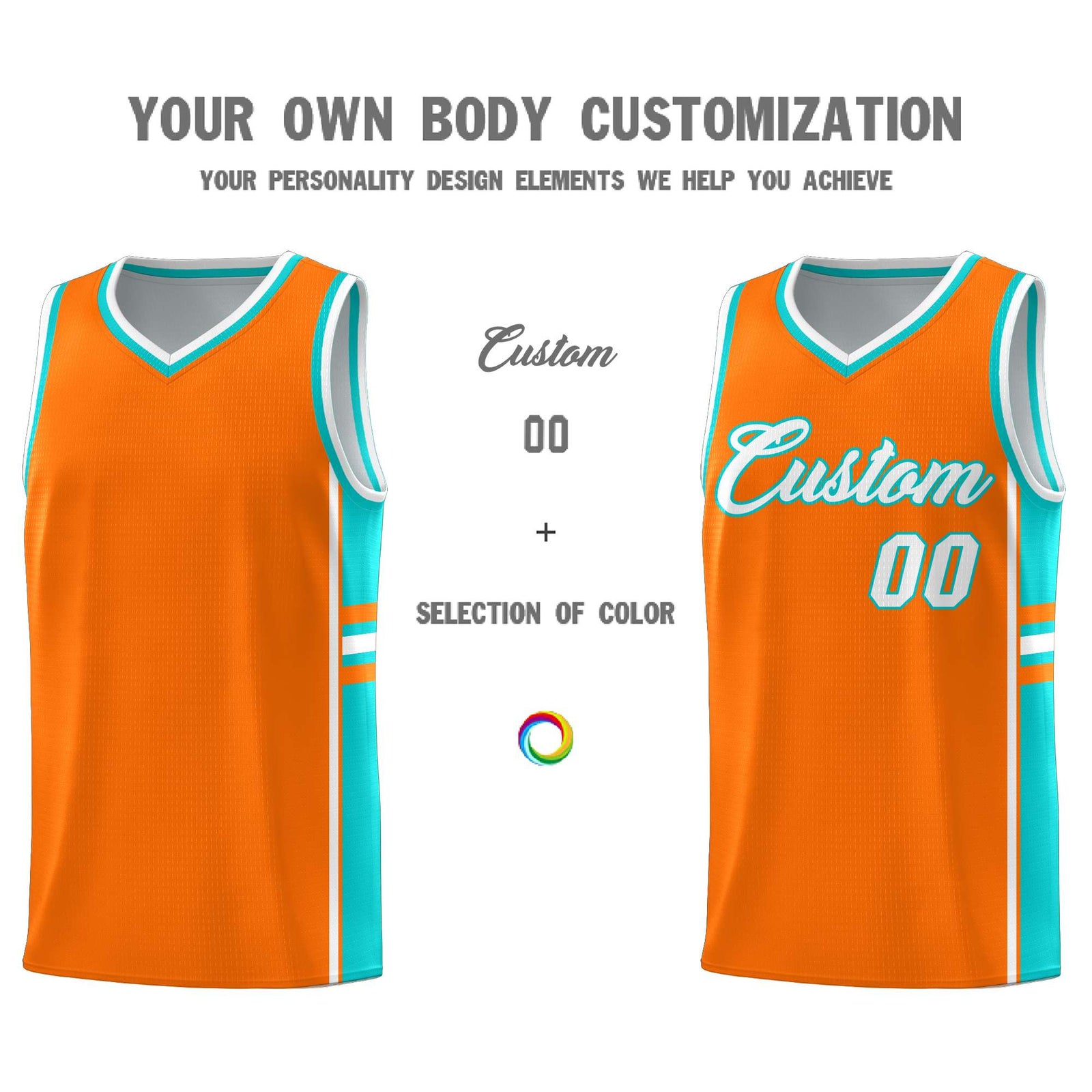 Custom Youth Basketball Jersey - Orange Aqua Two-Tone Varsity Jersey Set