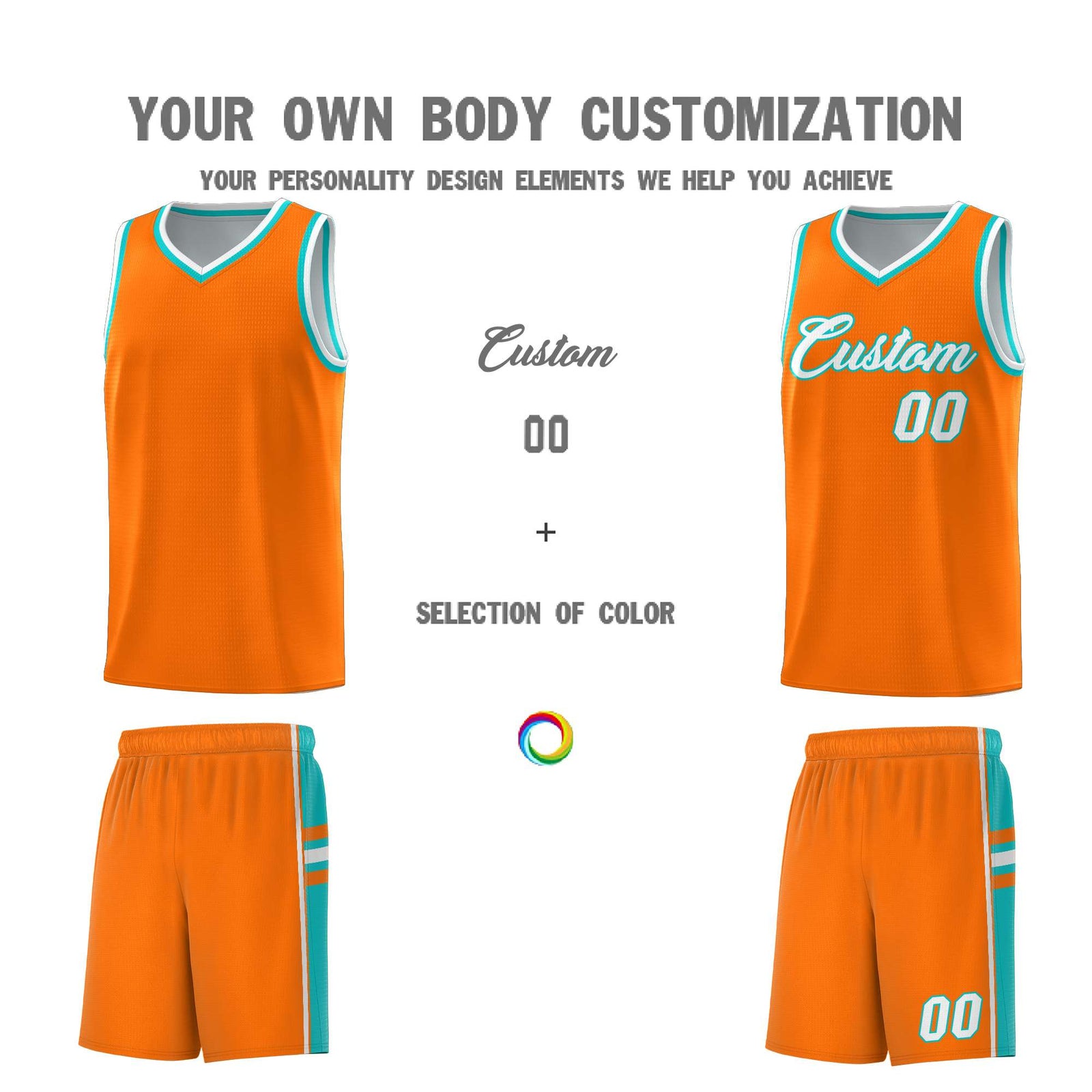 Custom Youth Basketball Jersey - Orange Aqua Two-Tone Varsity Jersey Set