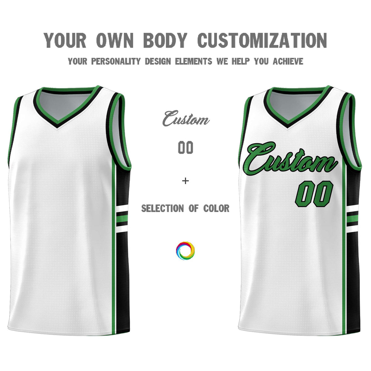 Custom Youth Basketball Jersey - White Kelly Green Two-Tone Varsity Jersey Set