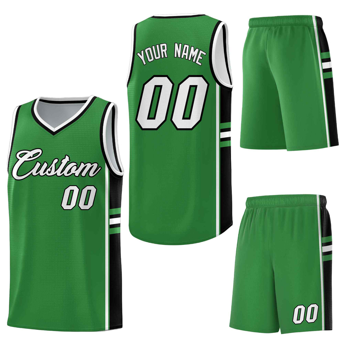Custom Kelly Green Black Classic Color Block Breathable Varsity Uniform Basketball Jersey