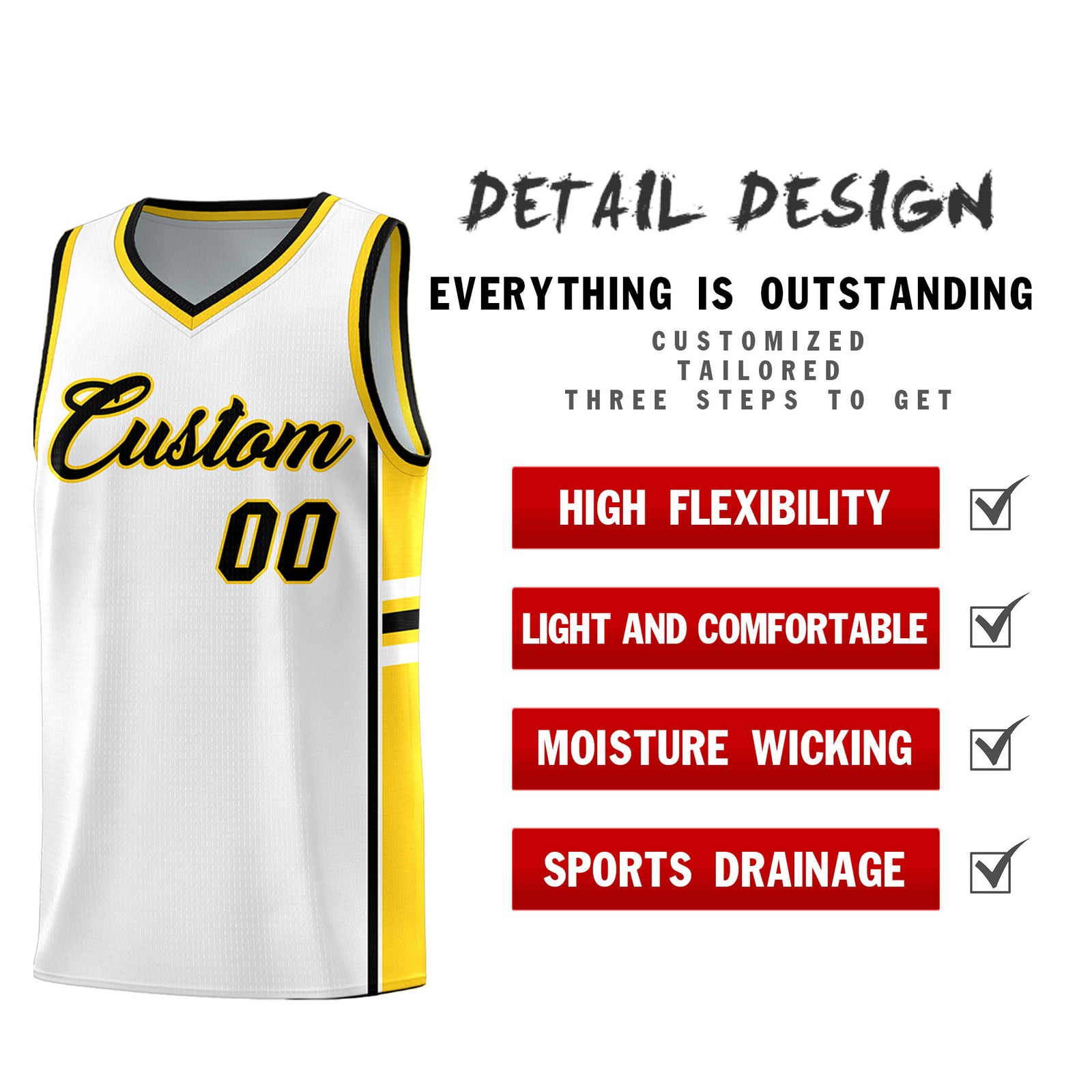 Custom Youth Basketball Jersey - White Gold Personalized Varsity Two-Tone Uniform