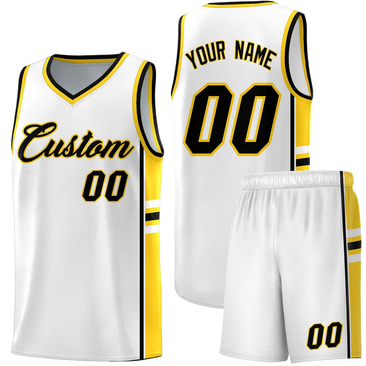 Custom Youth Basketball Jersey - White Gold Personalized Varsity Two-Tone Uniform