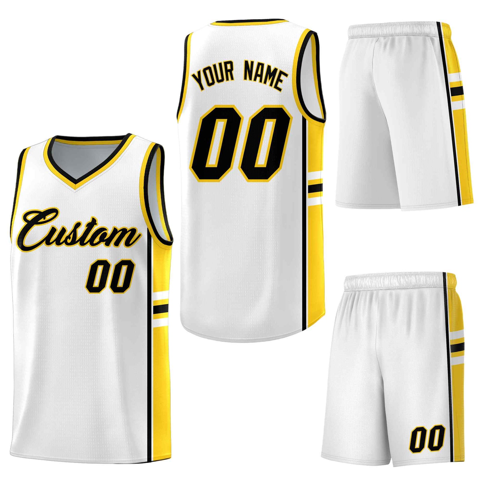 Custom White Gold Classic Color Block Lightweight Varsity Uniform Basketball Jersey