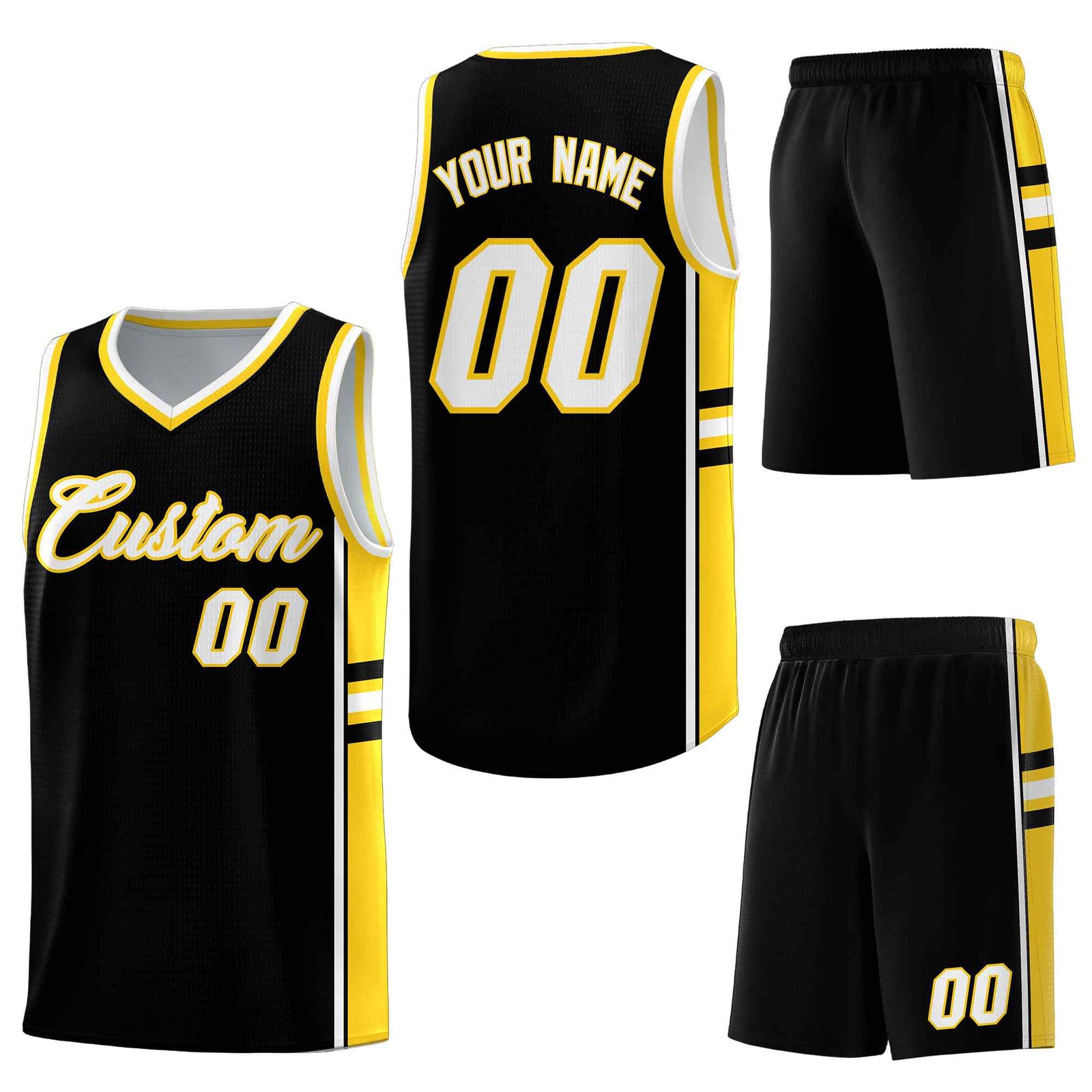Custom Black Gold Classic Color Block Wrinkle-Resistant Personalized Uniform Basketball Jersey