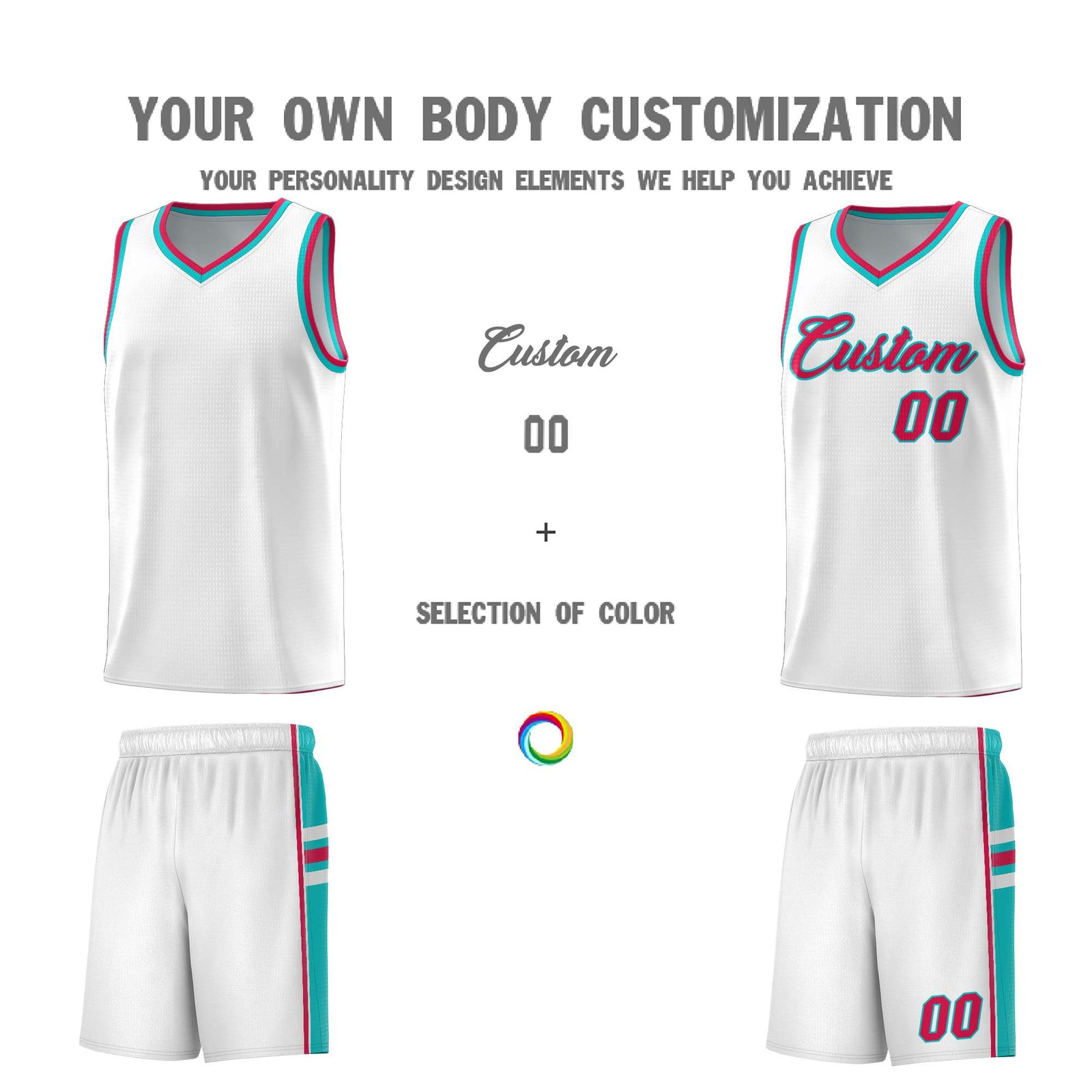 Custom Youth Basketball Jersey - White Aqua Personalized Varsity Two-Tone Uniform