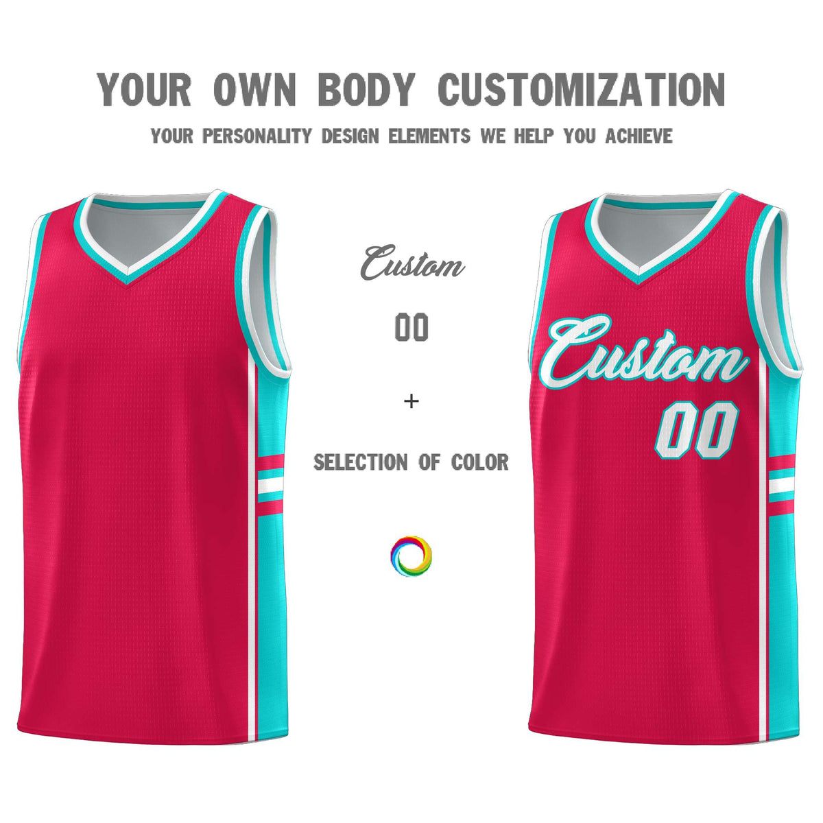 Custom Youth Basketball Jersey - Red Aqua Two-Tone Varsity Jersey Set