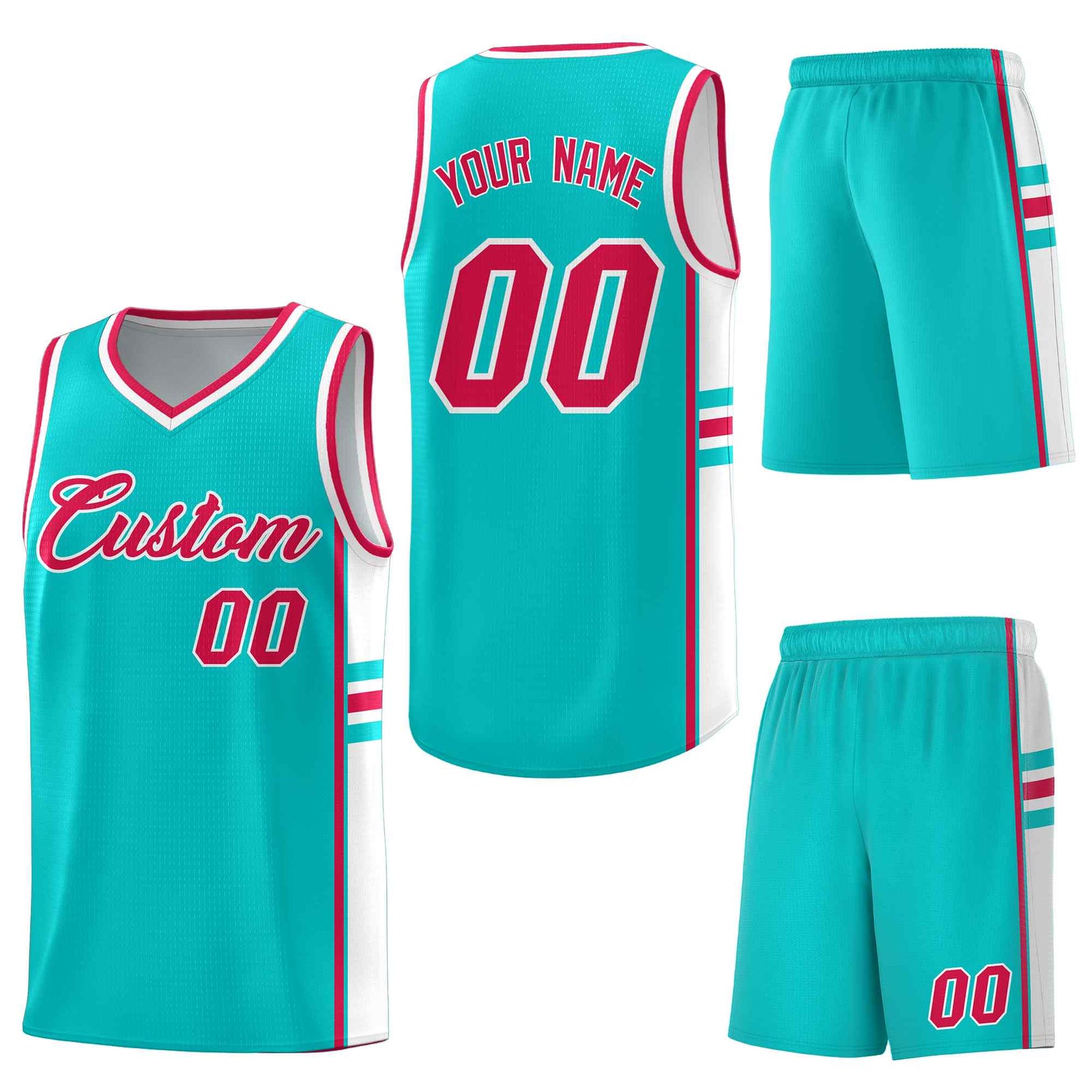 Custom Aqua White Classic Color Block Lightweight Personalized Uniform Basketball Jersey