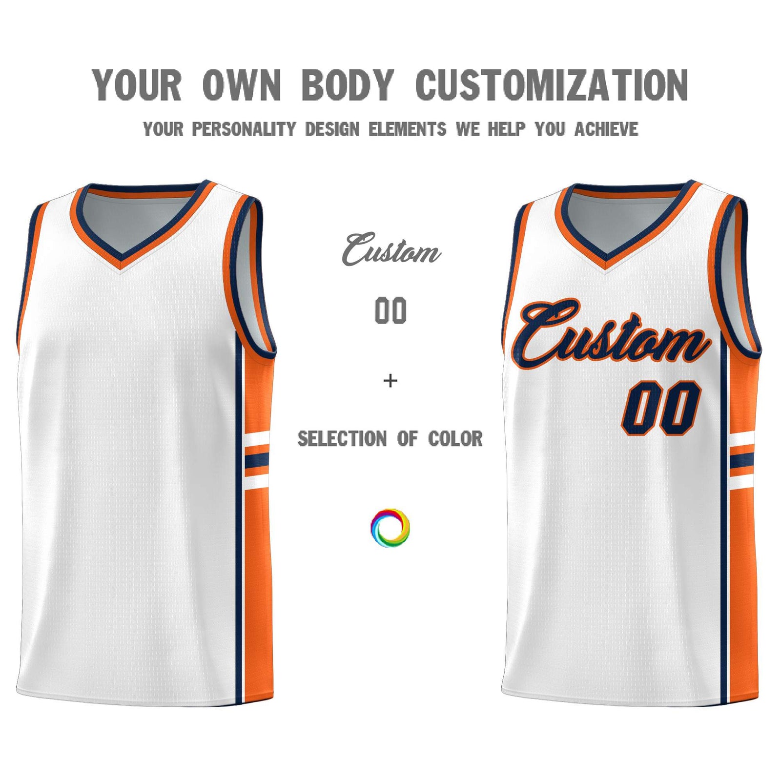 Custom Youth Basketball Jersey - White Orange Personalized Varsity Two-Tone Uniform
