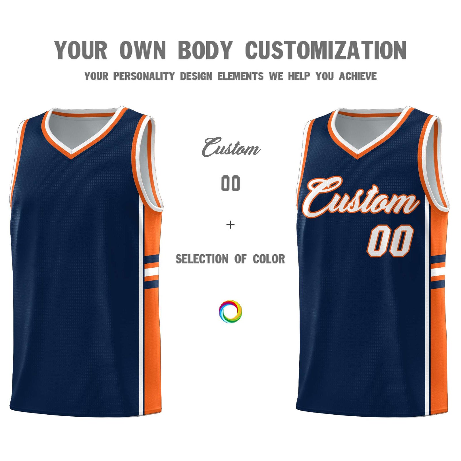 Custom Youth Basketball Jersey - Navy Orange Two-Tone Varsity Jersey Set