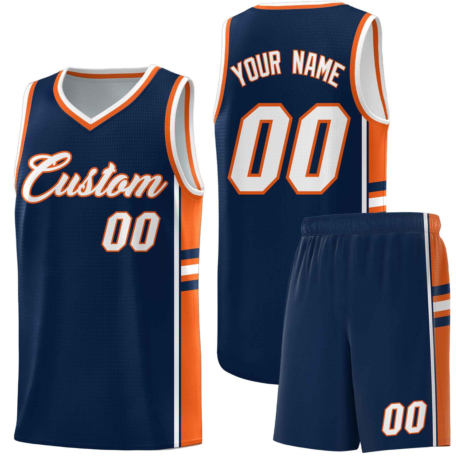Custom Youth Basketball Jersey - Navy Orange Two-Tone Varsity Jersey Set