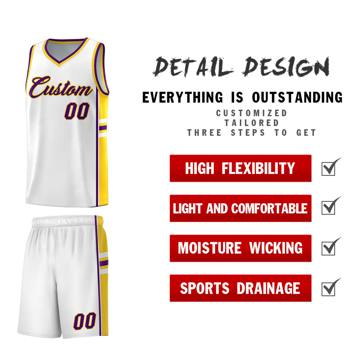 Custom Youth Basketball Jersey - White Gold Personalized Varsity Two-Tone Uniform