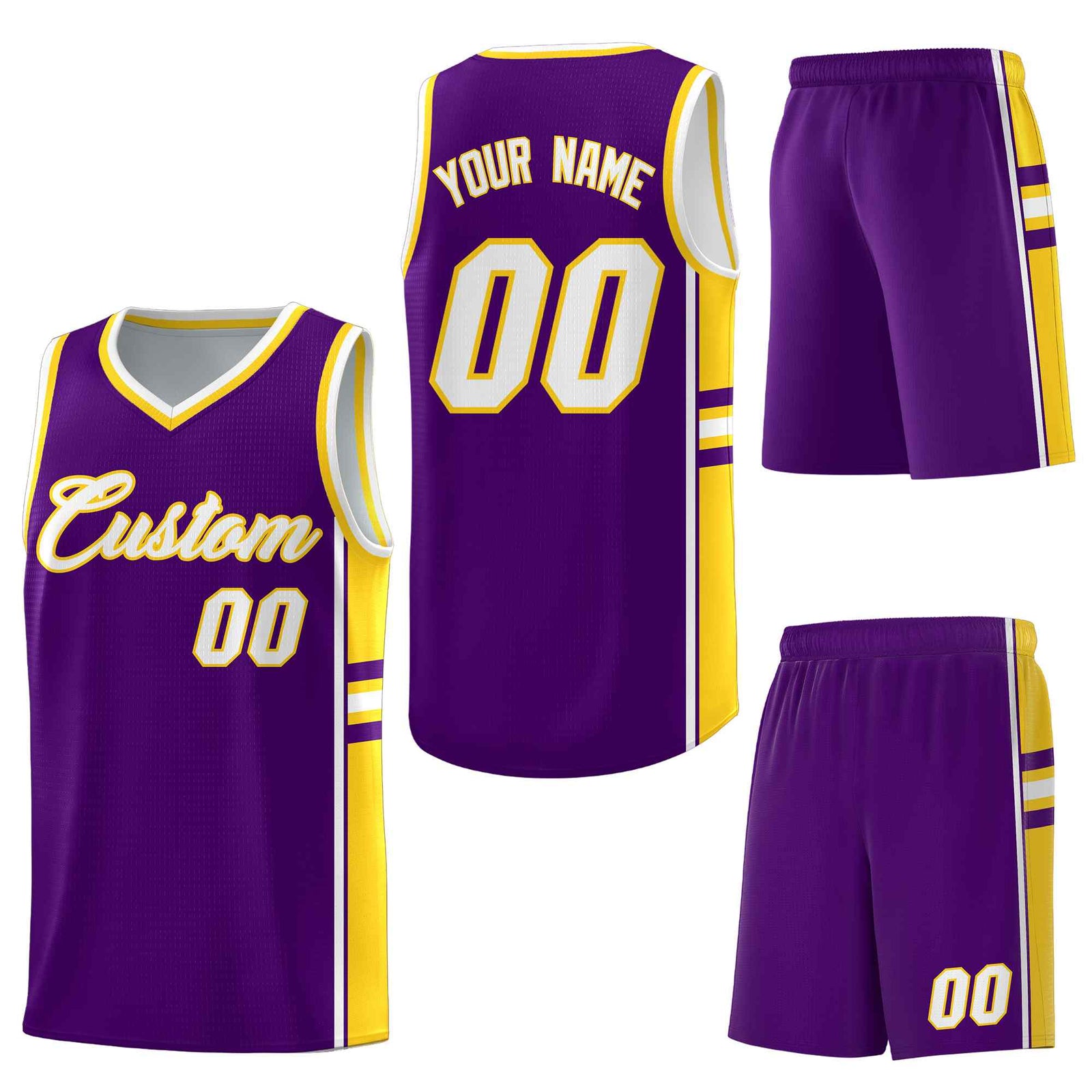 Custom Purple Gold Classic Color Block Lightweight Varsity Uniform Basketball Jersey
