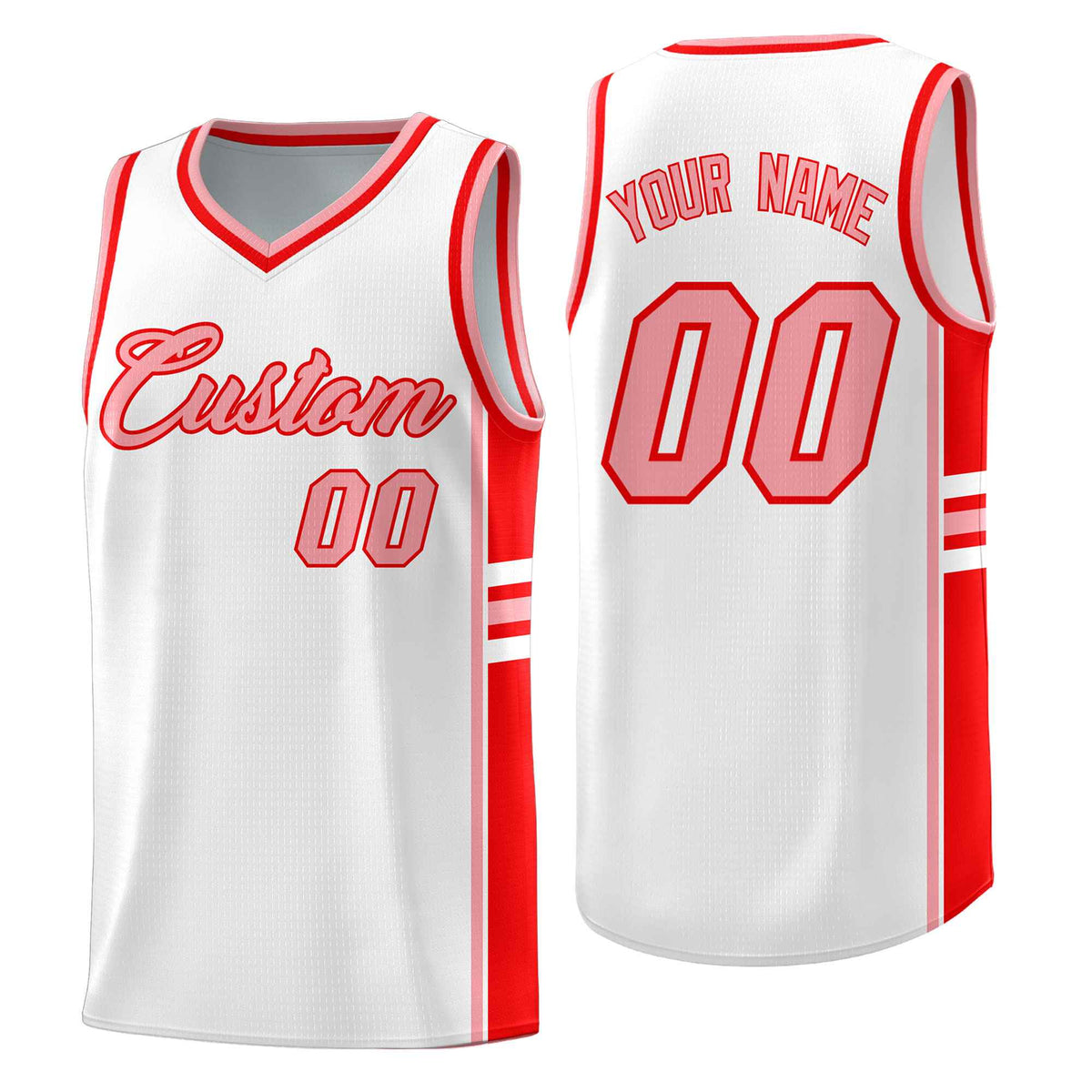 Custom Youth Basketball Jersey - White Light Red Personalized Varsity Two-Tone Uniform
