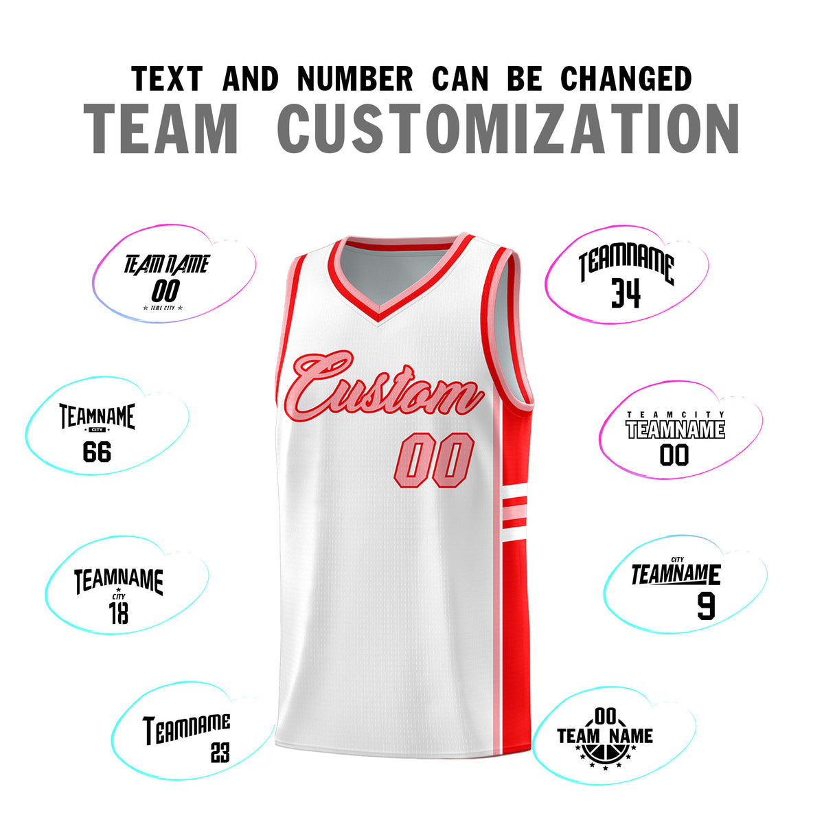 Custom Youth Basketball Jersey - White Light Red Personalized Varsity Two-Tone Uniform