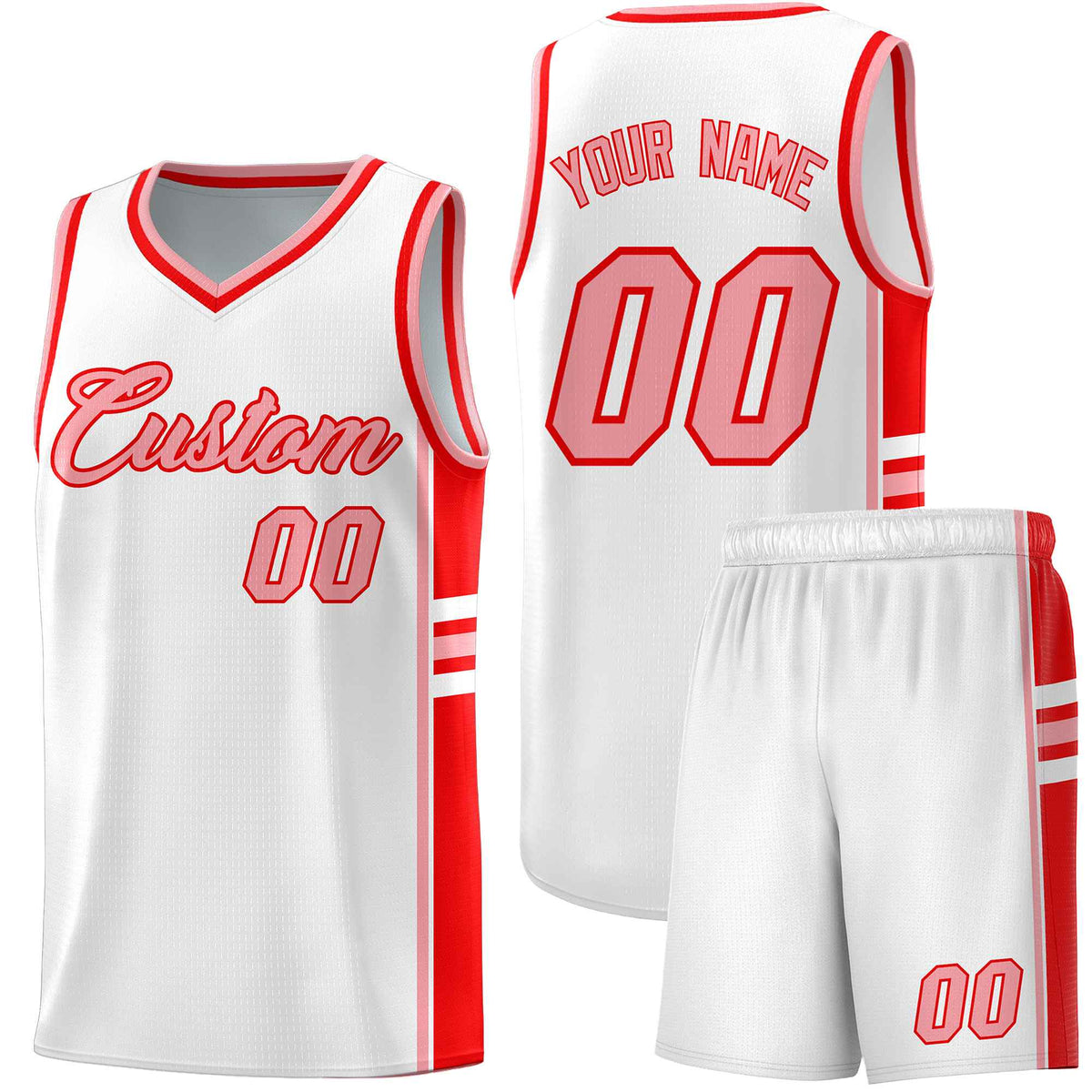 Custom Youth Basketball Jersey - White Light Red Personalized Varsity Two-Tone Uniform