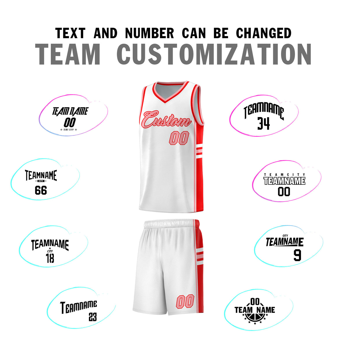 Custom Youth Basketball Jersey - White Light Red Personalized Varsity Two-Tone Uniform