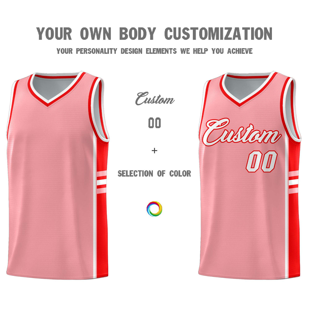 Custom Youth Basketball Jersey - Light Pink Light Red Two-Tone Varsity Jersey Set