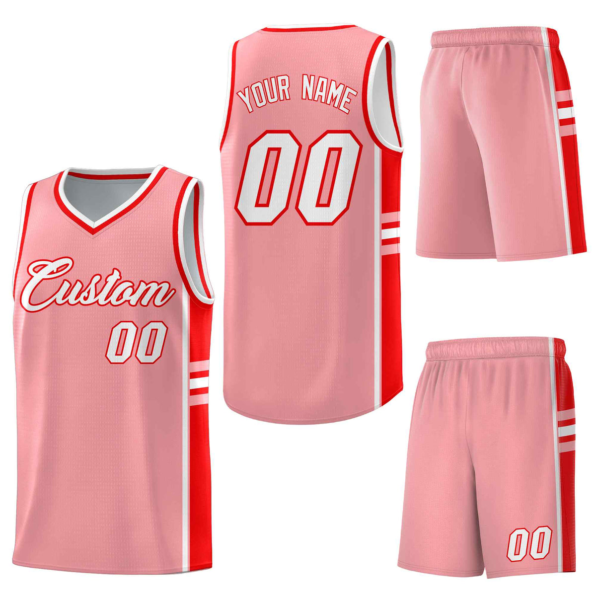 Custom Light Pink Light Red Classic Color Block Breathable Personalized Uniform Basketball Jersey