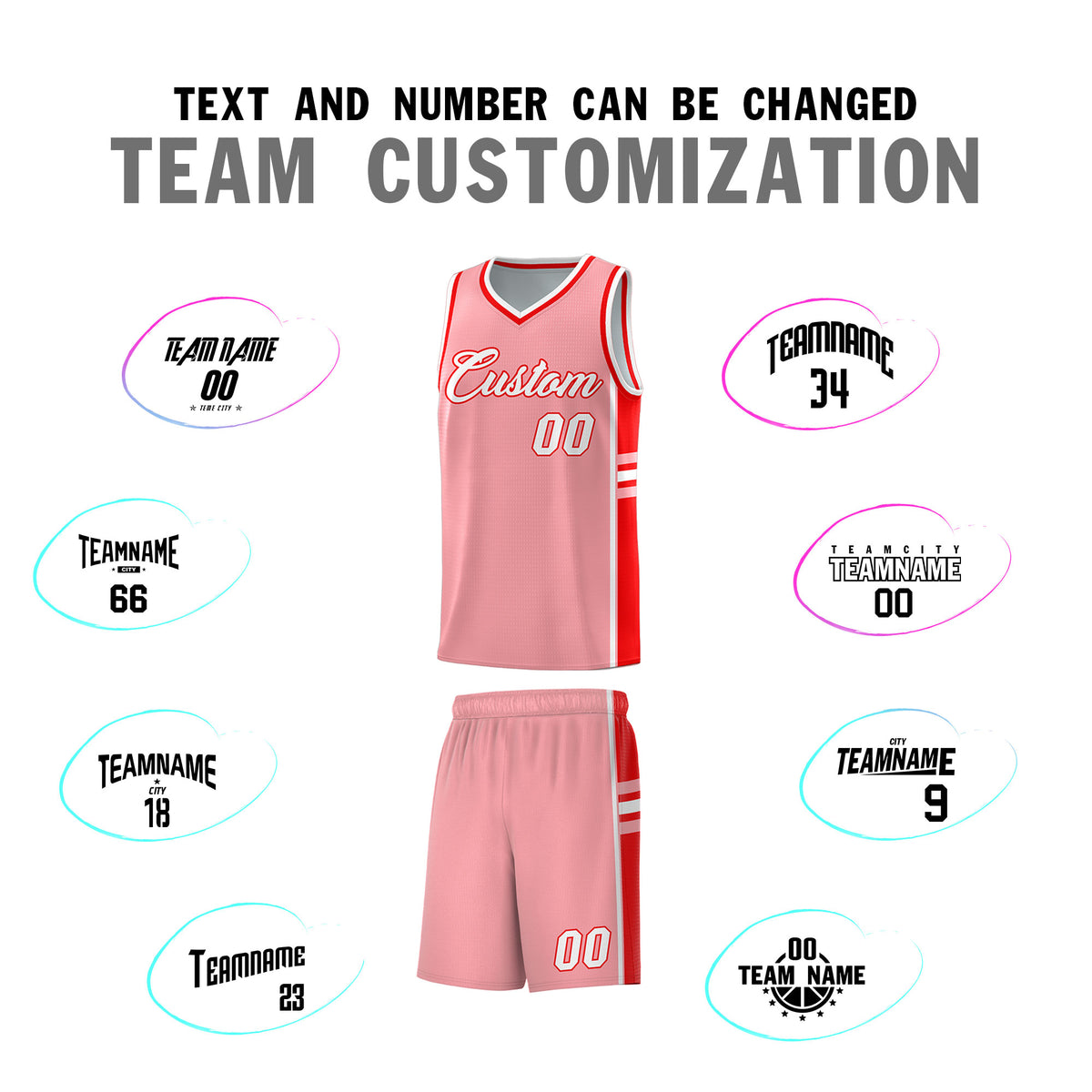 Custom Youth Basketball Jersey - Light Pink Light Red Two-Tone Varsity Jersey Set