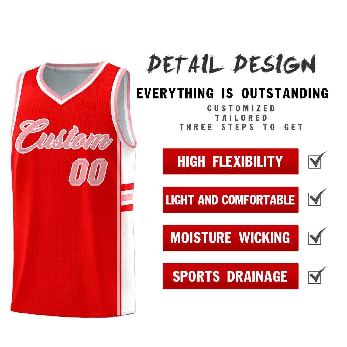 Custom Youth Basketball Jersey - Light Red White Two-Tone Classic Varsity Uniform