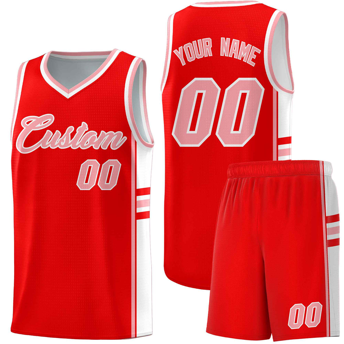 Custom Youth Basketball Jersey - Light Red White Two-Tone Classic Varsity Uniform