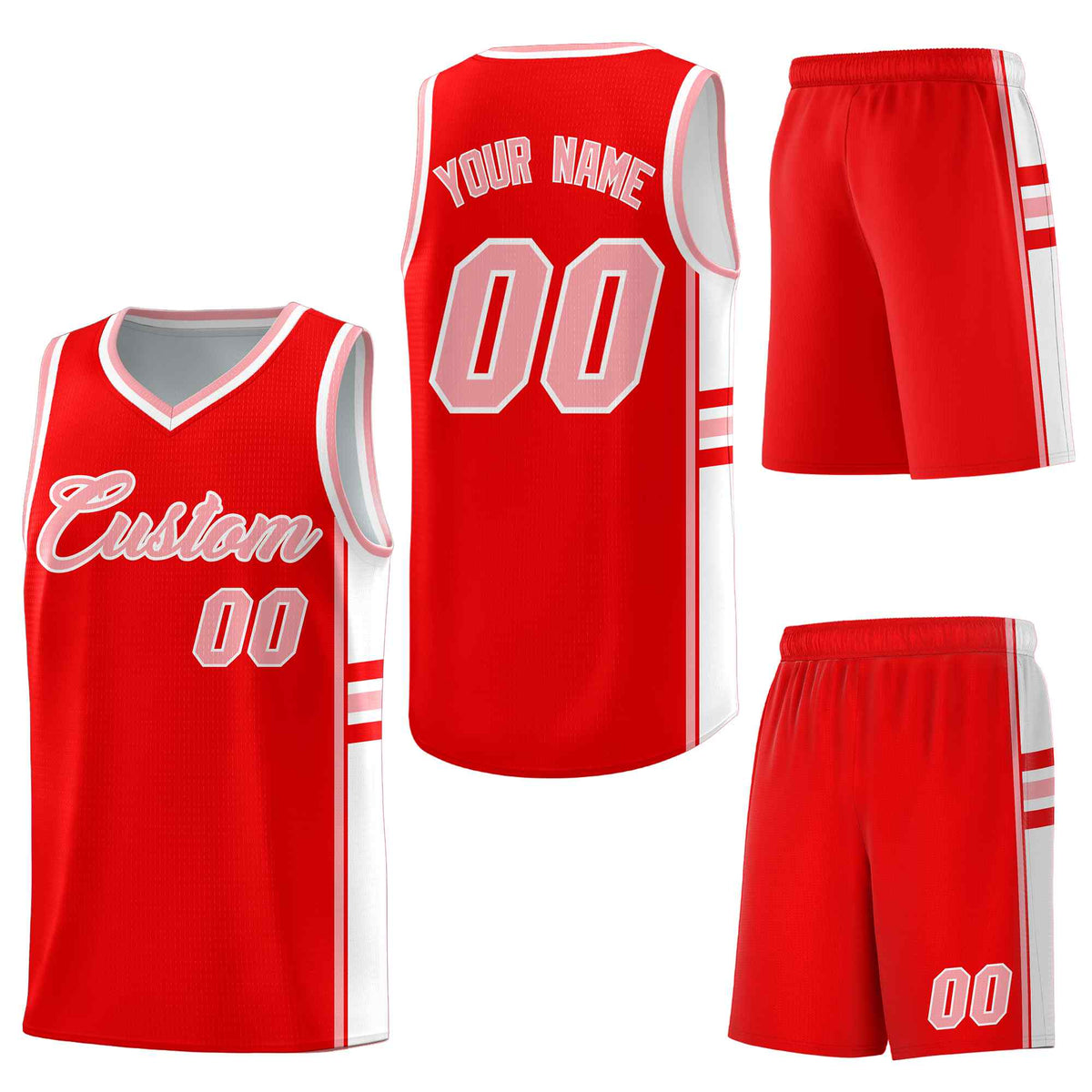 Custom Light Red White Classic Color Block Quick-Drying Varsity Uniform Basketball Jersey