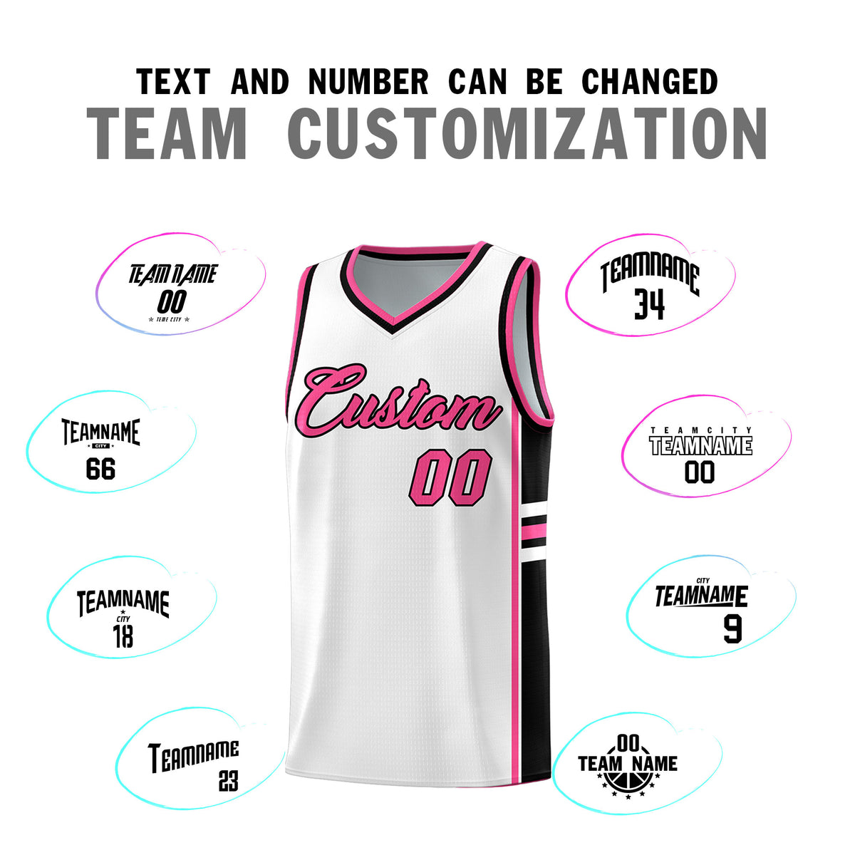 Custom Youth Basketball Jersey - White Pink Personalized Varsity Two-Tone Uniform