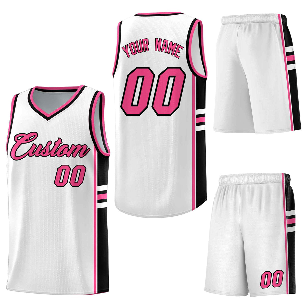Custom White Pink Classic Color Block Lightweight Personalized Uniform Basketball Jersey