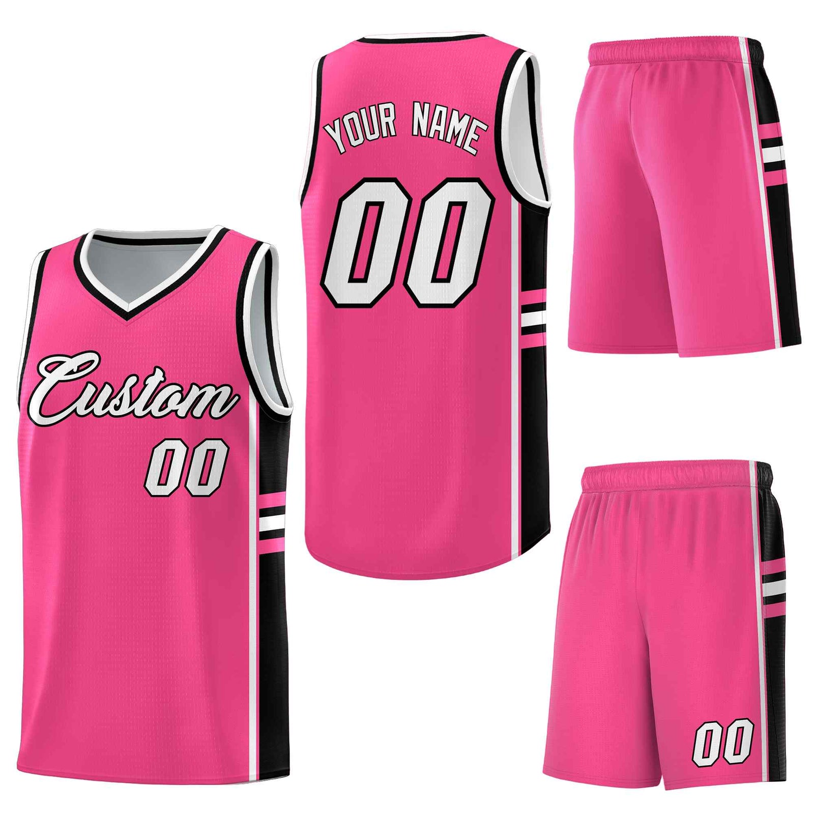Custom Pink Black Classic Color Block Wrinkle-Resistant Varsity Uniform Basketball Jersey