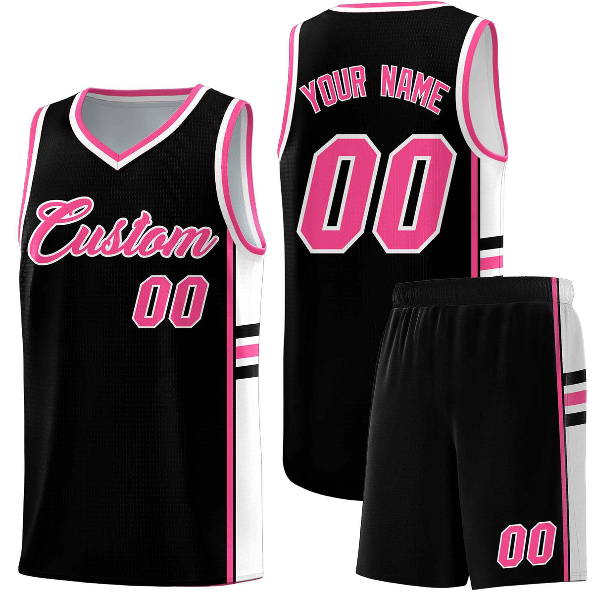 Custom Youth Basketball Jersey - Black Pink Two-Tone Classic Varsity Uniform