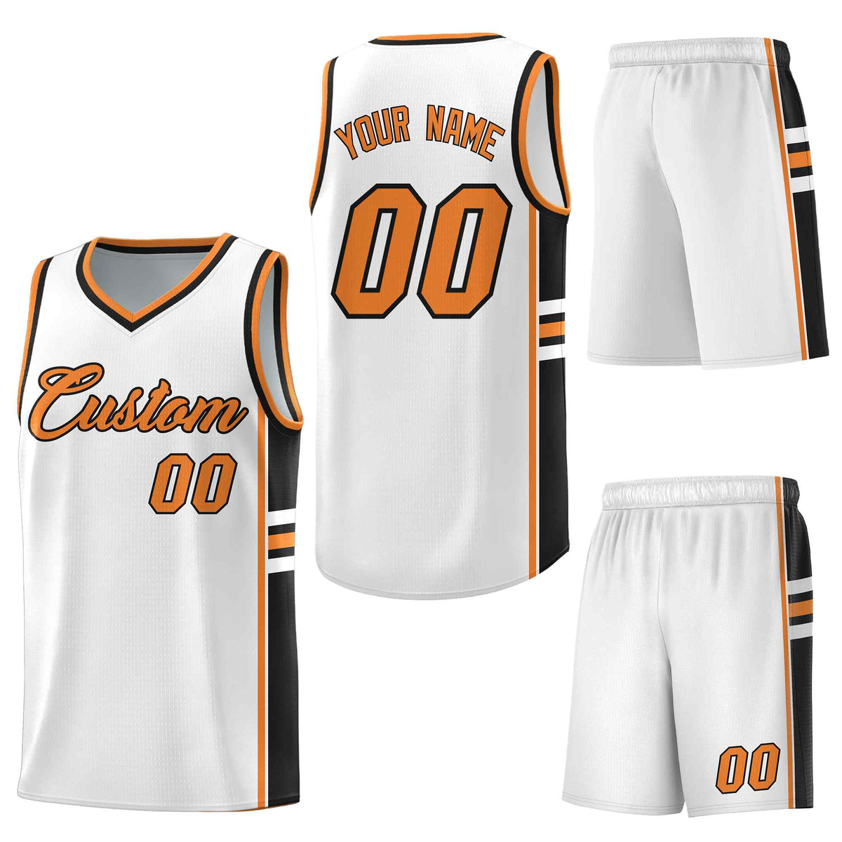 Custom White Gold Orange Classic Color Block Breathable Varsity Uniform Basketball Jersey