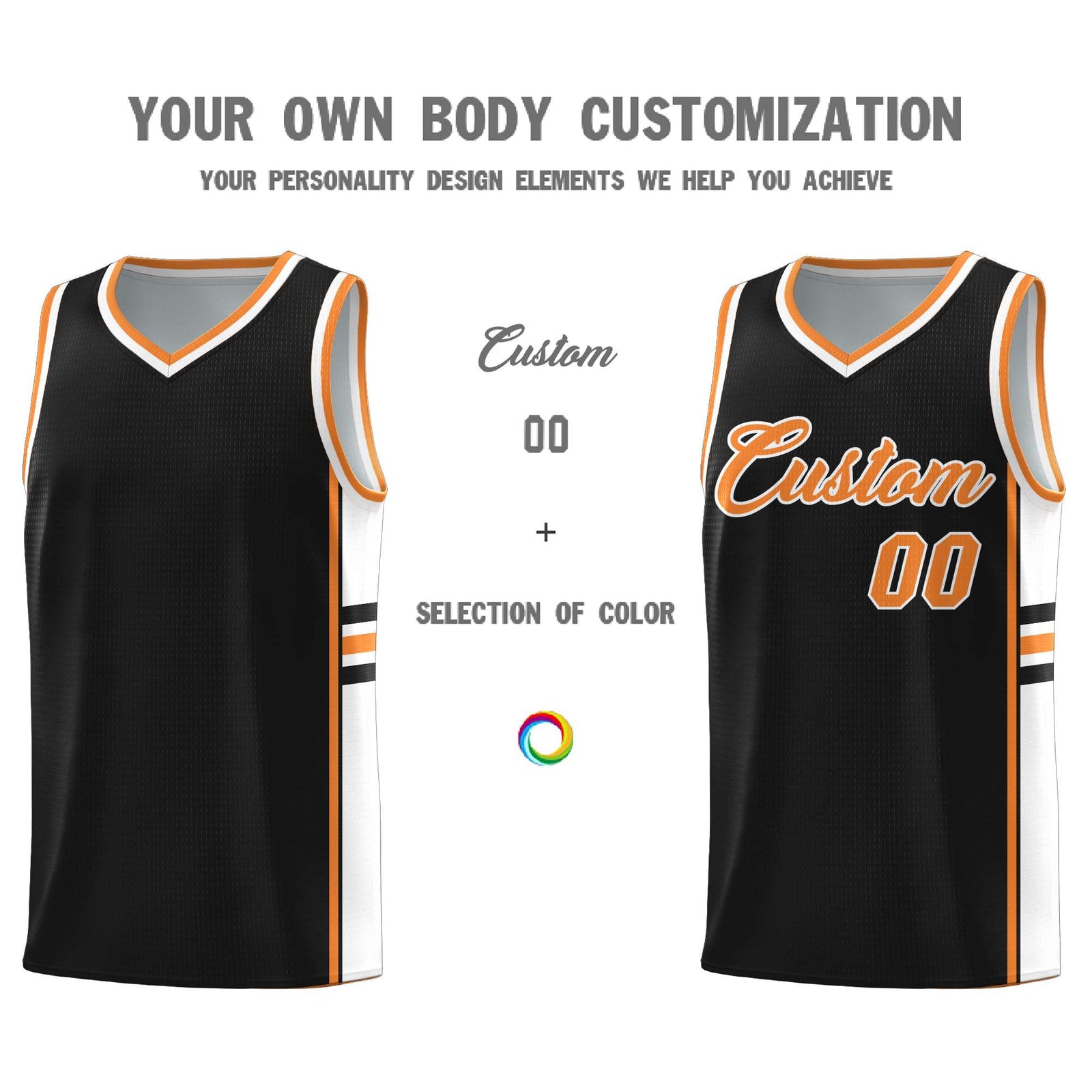 Custom Youth Basketball Jersey - Black Gold Orange Two-Tone Classic Varsity Uniform