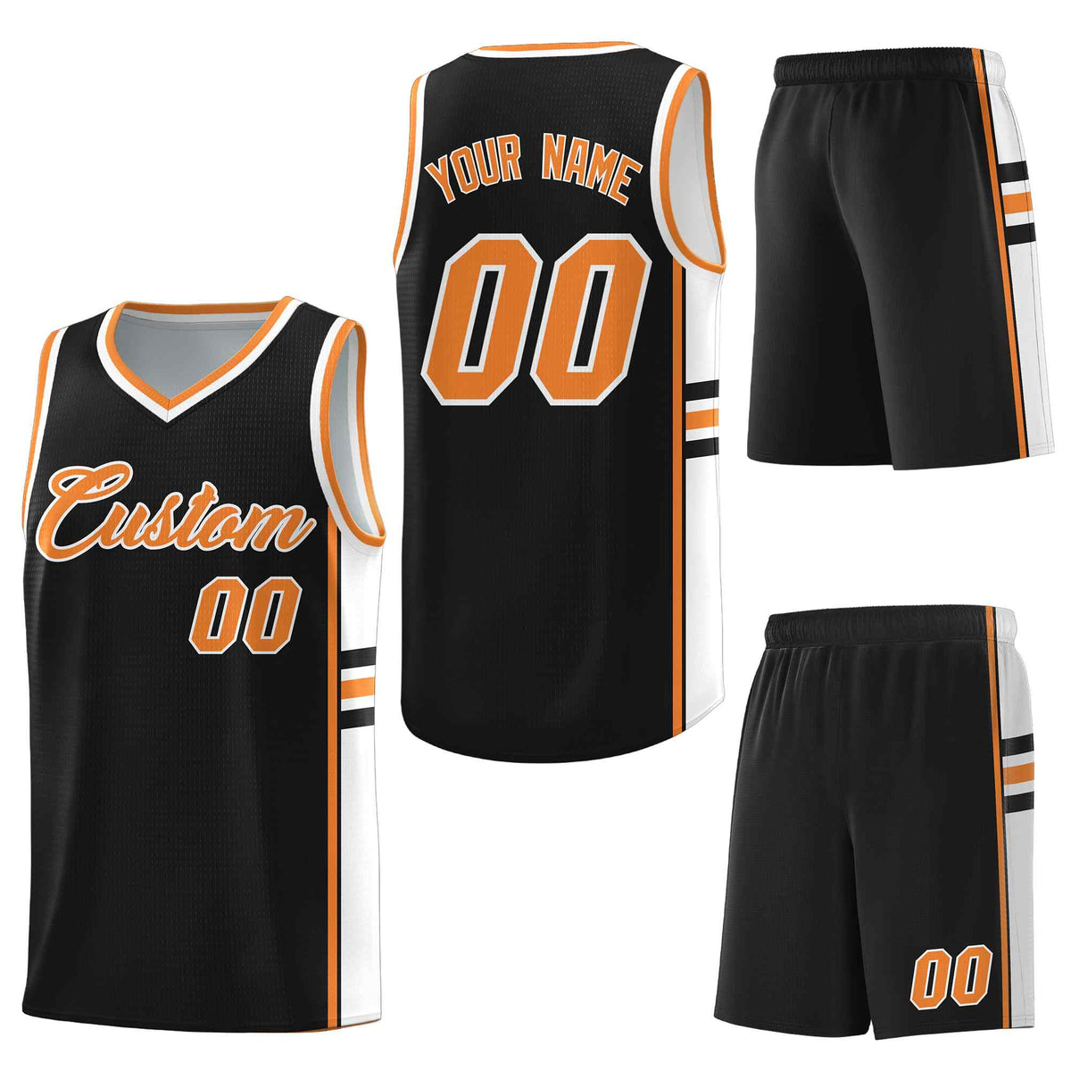 Custom Black Gold Orange Classic Color Block Lightweight Varsity Uniform Basketball Jersey