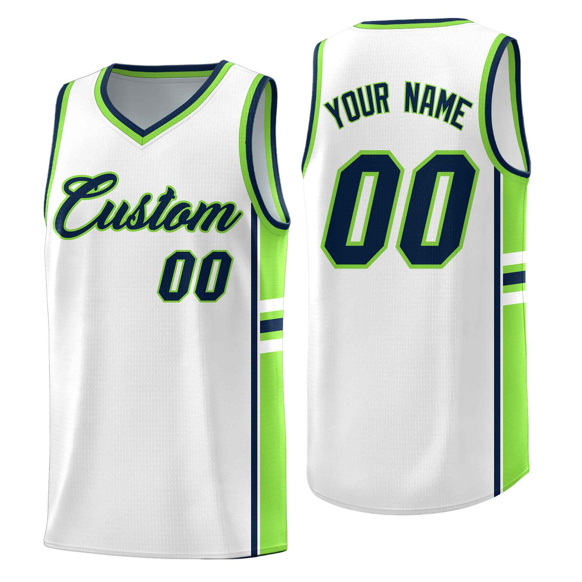 Custom Youth Basketball Jersey - White Fluorescent Green Two-Tone Varsity Jersey Set